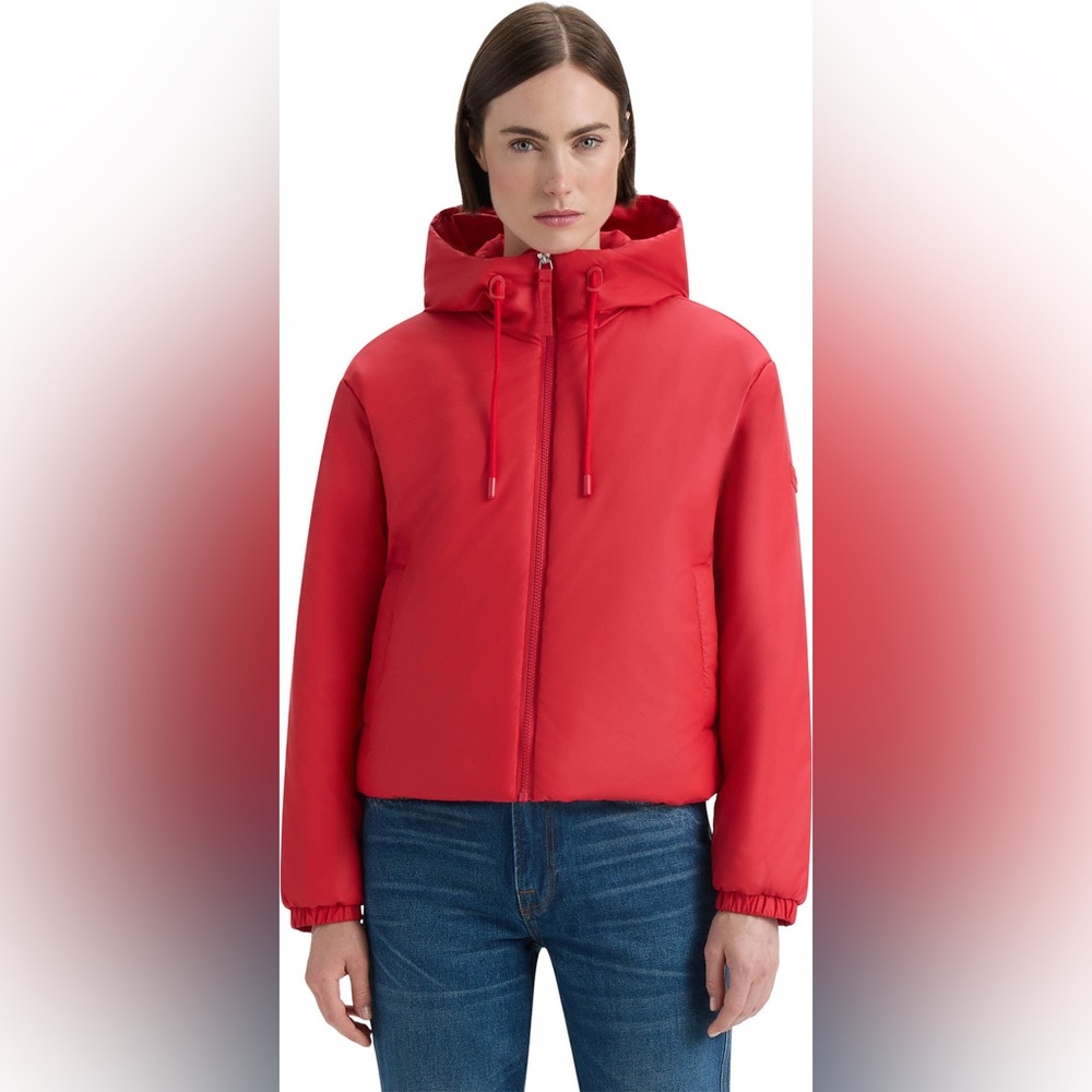 NWT Hunter Leah Short Zip Up Puffer Hooded Cozy Jacket Red Sz L